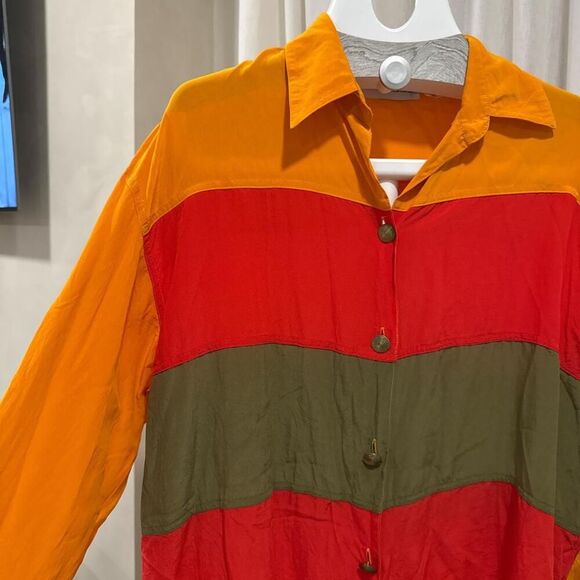 Vintage 100% Silk Multi-coloured Striped Women's Button-Up - Picture 2 of 6